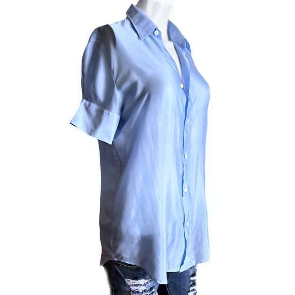 Vintageโ90โs DOLCE & GABBANA White Label Baby Blue Button Down Blouse - Picture 2 of 14